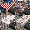 1PC Rectangle Linen Blend Striped Table Runners; Independence Day Home Decoration