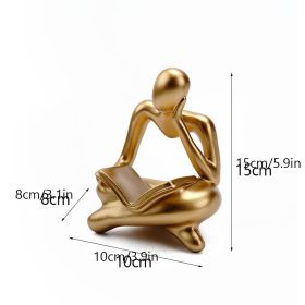 NORTHEUINS Reading Man Resin Figurine for Study Room Desktop Abstract Thinker Figure Ornament Home Living Room Office Decoration (Color: Golden Right)